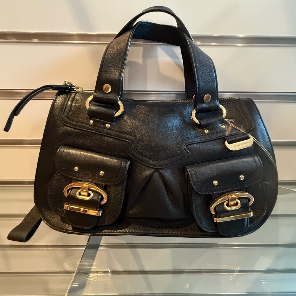 small Charles David Black handheld bag with Gold Details NWOT - Designer sample